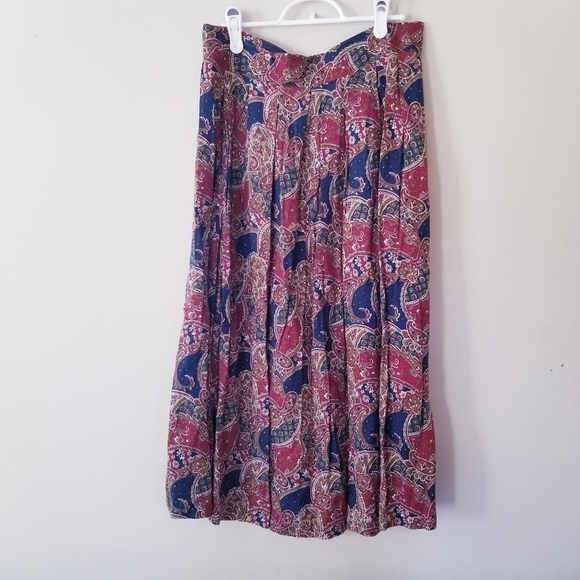 VINTAGE 90's Paisley Button Down Pleated Circle Skirt Size 14 - Picture 6 of 6